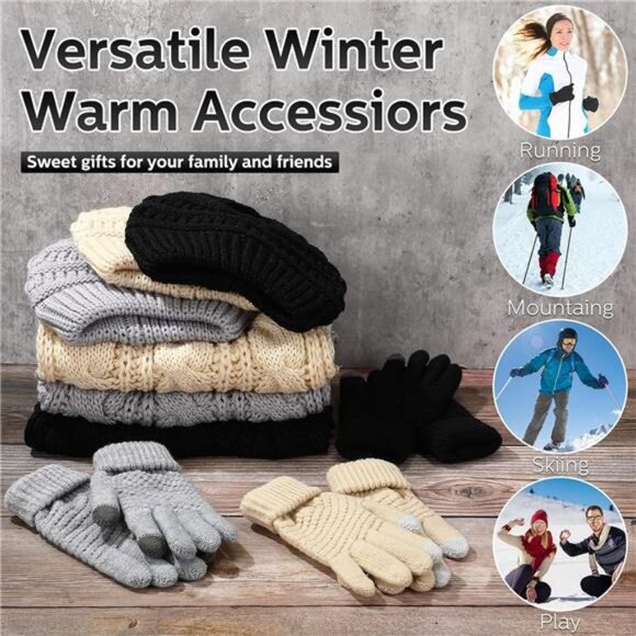 JaGely 9 Pcs Women Winter Hats Gloves Scarf Set Knit Beanie Hat Touchscreen - Picture 7 of 8